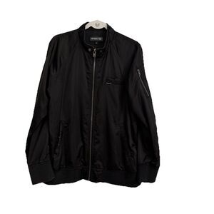 Members Only Racing Jacket Womens XL Black Bomber Full Zip Satin Outdoor Pockets